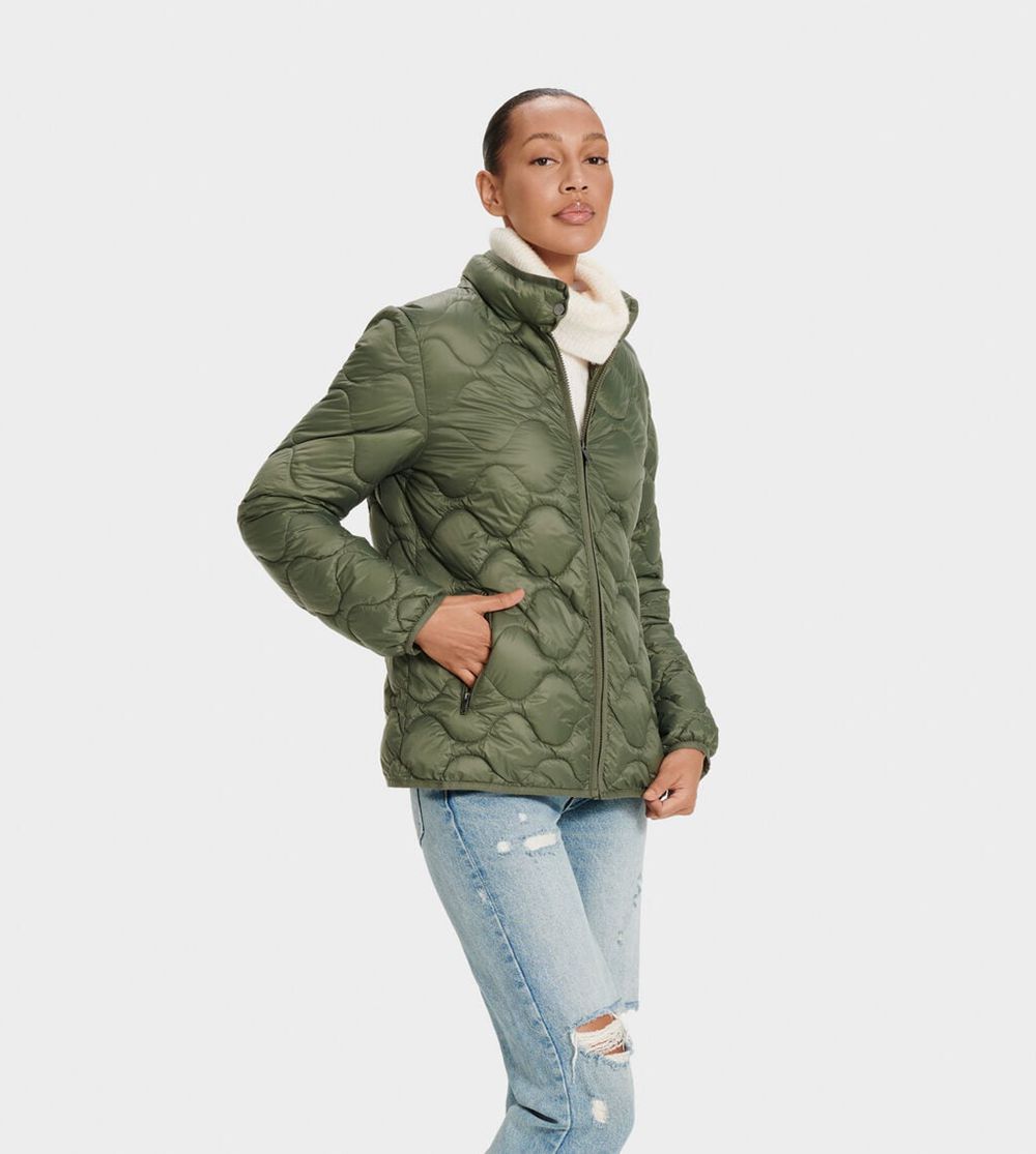 Ugg Jacket Womens - Ugg Selda Packable Quilted Olive - 037KLUIQY